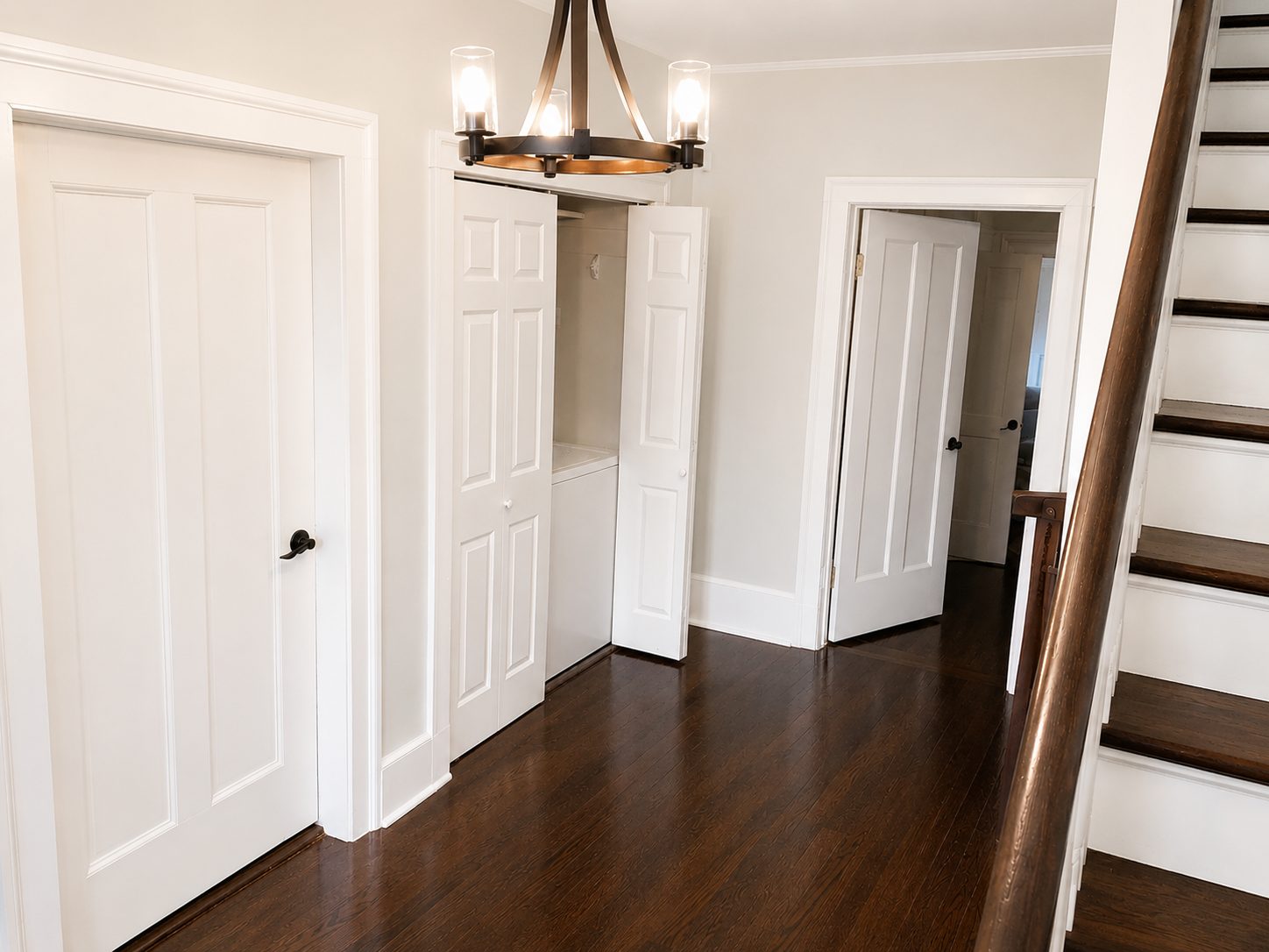 Dining room with original stair and period millwork inside the Gabriel Utley House